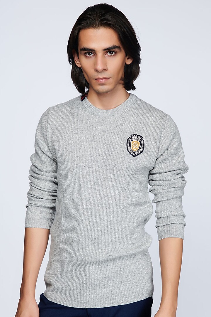Grey Merino Wool Jumper by S&N by Shantnu Nikhil Men at Pernia's Pop Up Shop
