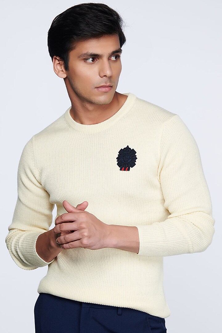 Ivory Merino Wool Sweater by S&N by Shantnu Nikhil Men at Pernia's Pop Up Shop