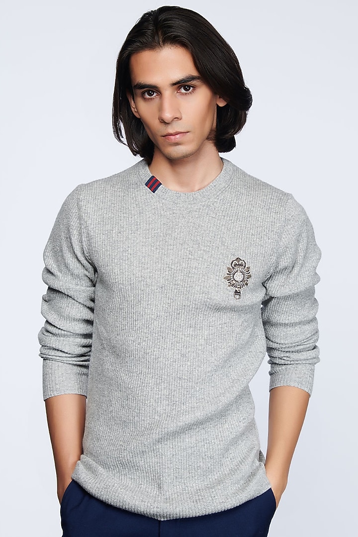 Grey Merino Wool Sweater by S&N by Shantnu Nikhil Men at Pernia's Pop Up Shop