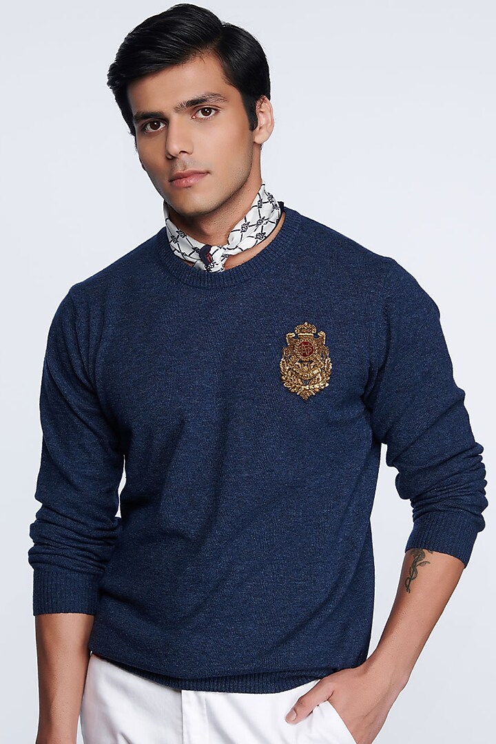 Navy Blue Woolen Sweater by S&N by Shantnu Nikhil Men at Pernia's Pop Up Shop