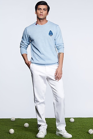 Light Blue Woolen Sweater by S&N by Shantnu Nikhil Men