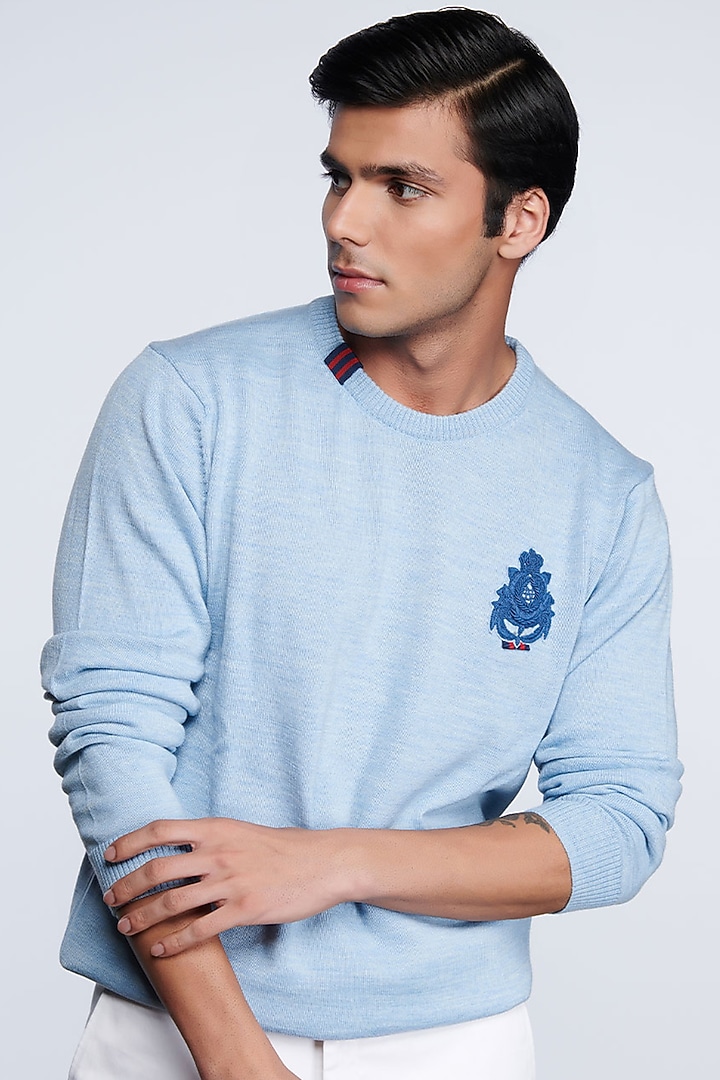 Light Blue Woolen Sweater by S&N by Shantnu Nikhil Men at Pernia's Pop Up Shop