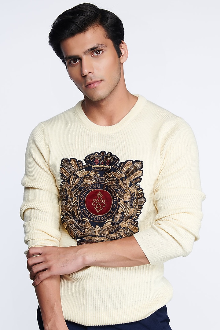 Off-White Merino Wool Sweater by S&N by Shantnu Nikhil Men at Pernia's Pop Up Shop