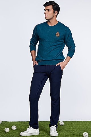 Teal Merino Wool Sweater by S&N by Shantnu Nikhil Men