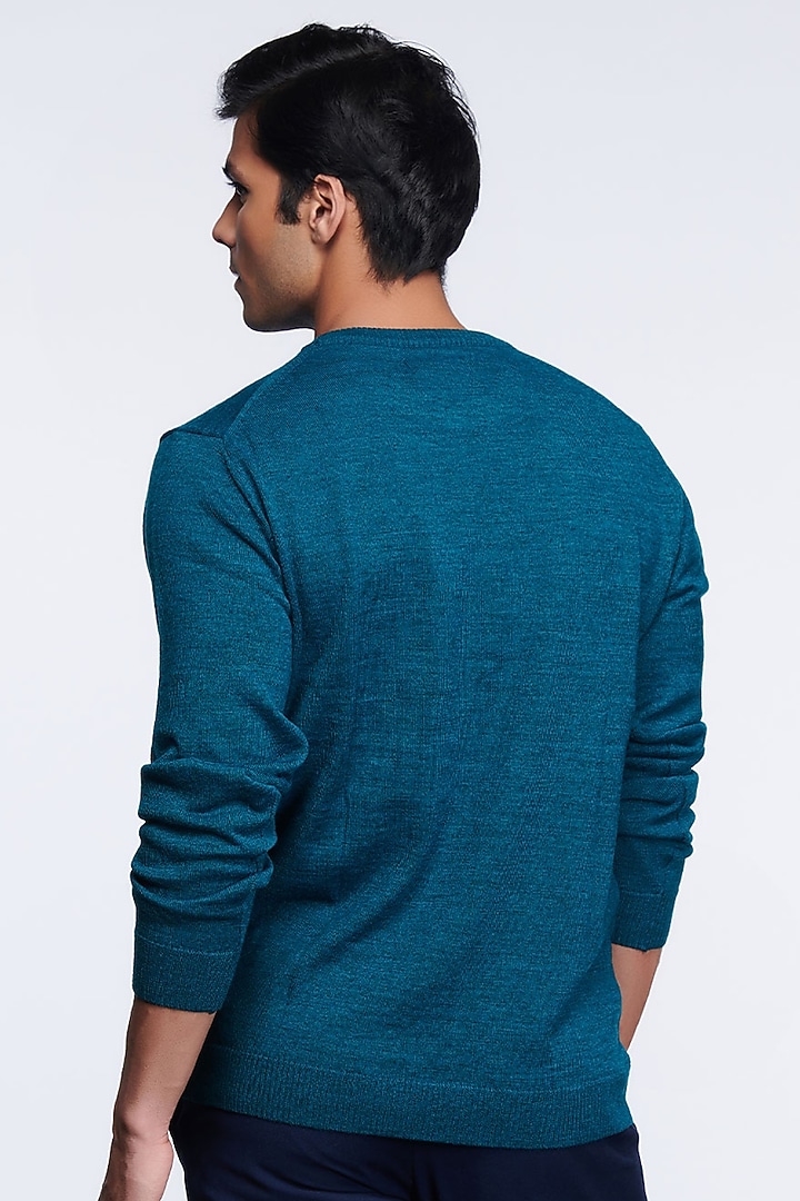 Teal Merino Wool Sweater by S&N by Shantnu Nikhil Men at Pernia's Pop Up Shop