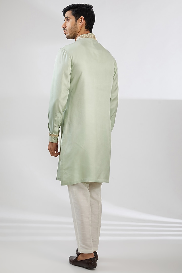 Mint Silk Twill Zardosi Embroidered Kurta by Shantnu & Nikhil Men at Pernia's Pop Up Shop