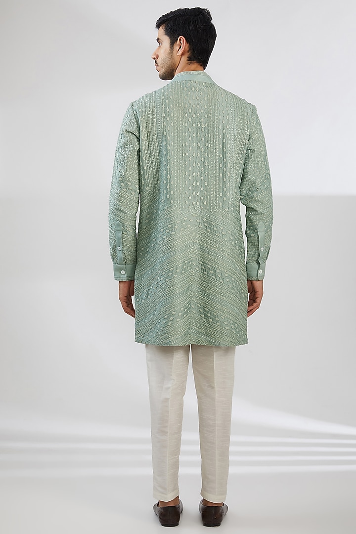Aqua Chanderi Dori Embroidered Kurta by Shantnu & Nikhil Men at Pernia's Pop Up Shop