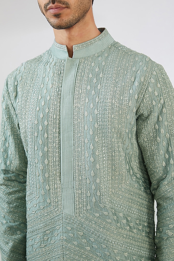 Aqua Chanderi Dori Embroidered Kurta by Shantnu & Nikhil Men at Pernia's Pop Up Shop