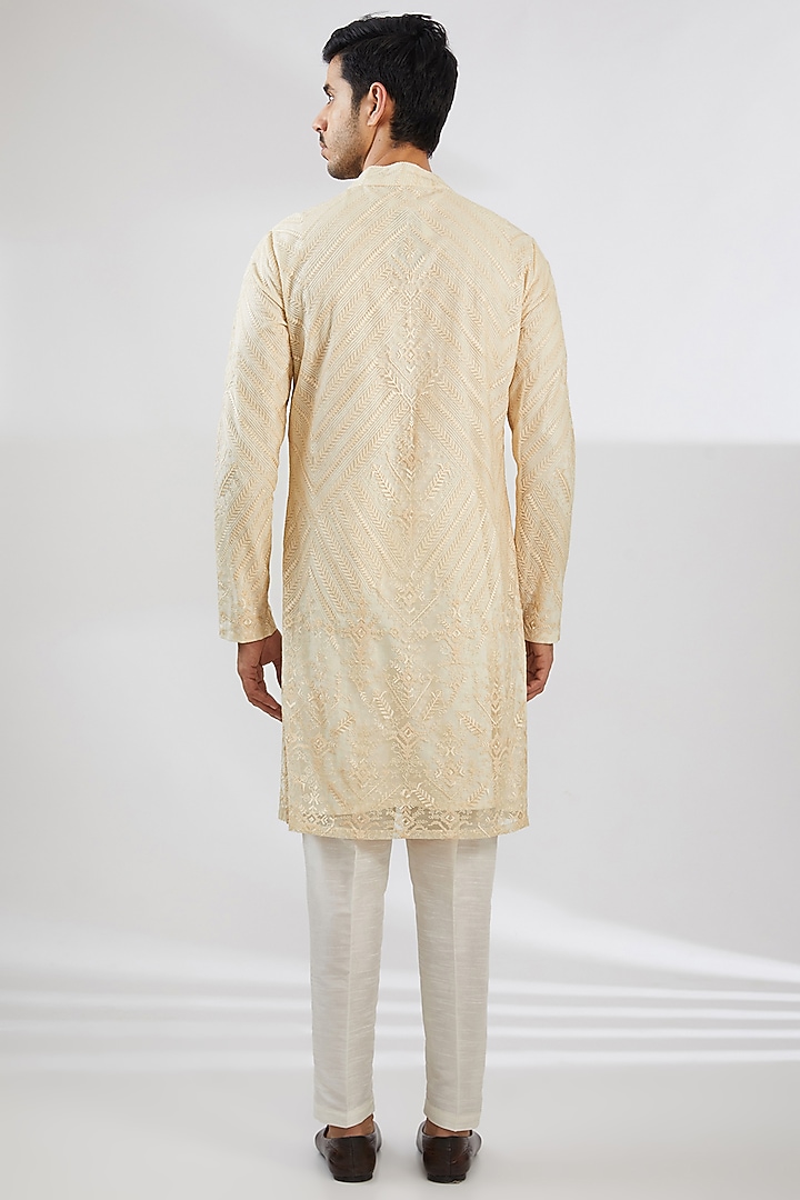 Off-White Imported Net Chikankari Embroidered Kurta by Shantnu & Nikhil Men at Pernia's Pop Up Shop