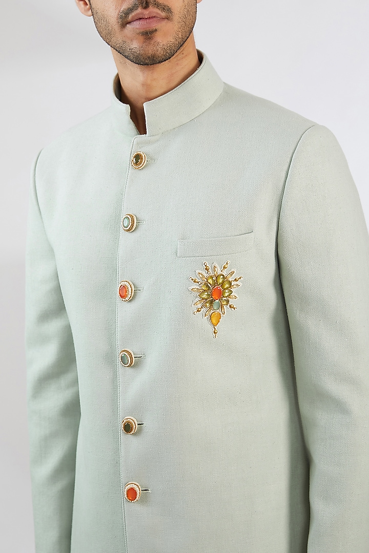 Mint Matka Silk Boota Embroidered Groom Sherwani by Shantnu & Nikhil Men at Pernia's Pop Up Shop