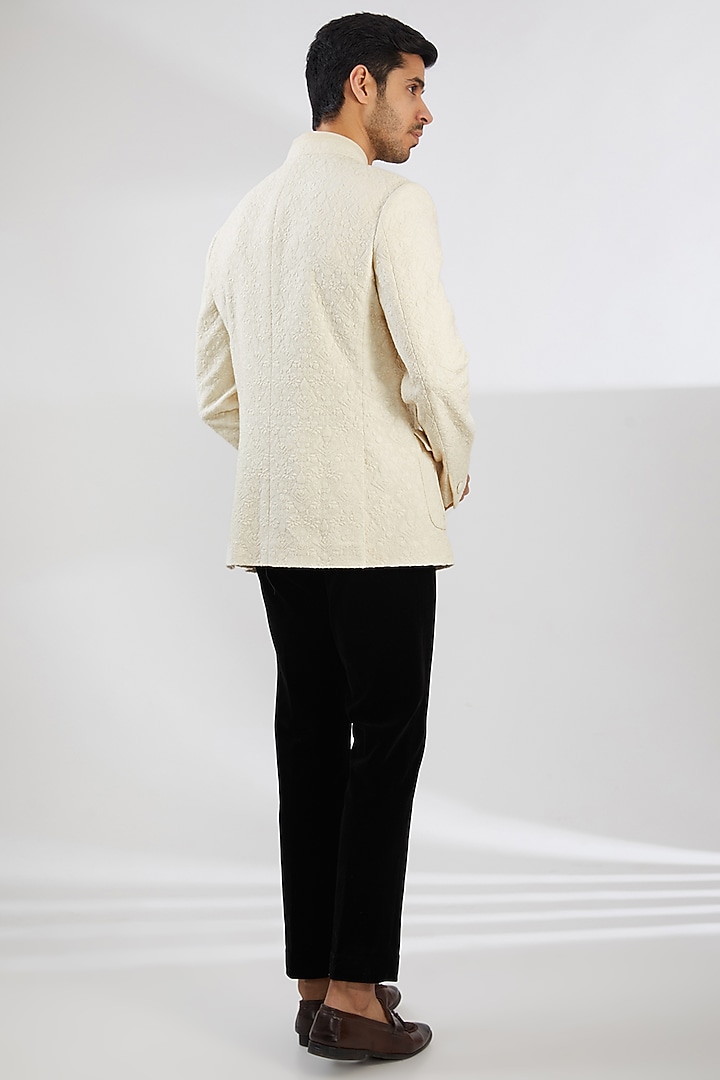 Ivory Georgette Chikankari Embroidered Groom Bandhgala by Shantnu & Nikhil Men at Pernia's Pop Up Shop