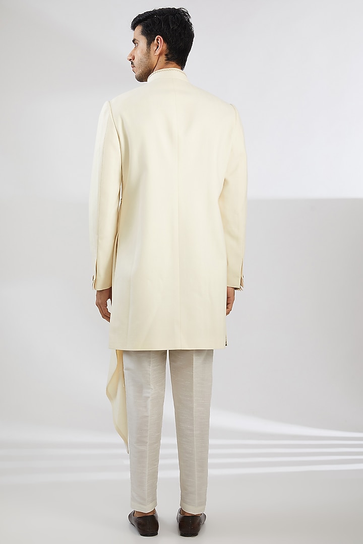 Ivory Herringbone Zardosi Embroidered Groom Sherwani by Shantnu & Nikhil Men at Pernia's Pop Up Shop