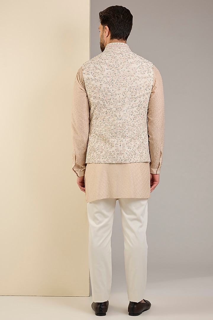 Pearl Ivory Silk Thread Embroidered Nehru Jacket Set by Shantnu & Nikhil Men at Pernia's Pop Up Shop