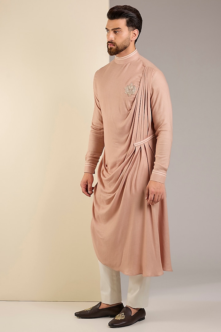 Rose Quartz Matka Silk Applique Embroidered Groom Indowestern Set by Shantnu & Nikhil Men at Pernia's Pop Up Shop