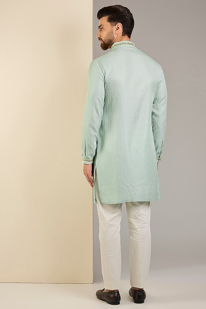 Dusty Mint Georgette Embroidered Kurta Set by Shantnu & Nikhil Men at Pernia's Pop Up Shop
