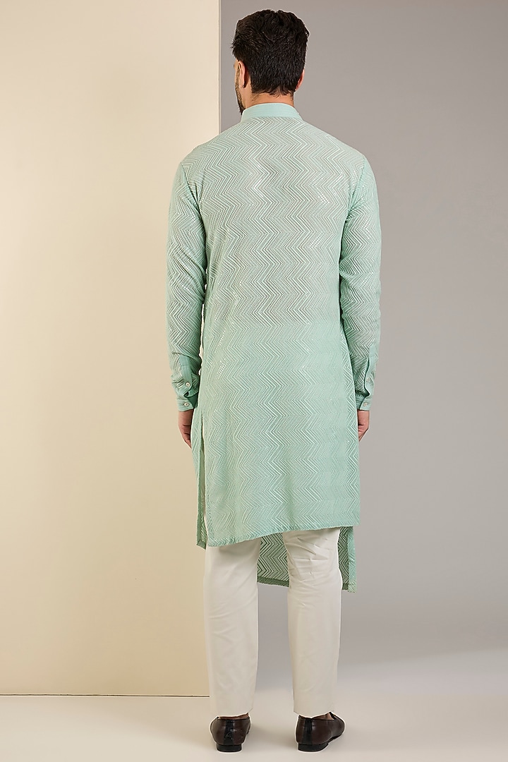 Dusty Mint Georgette Embroidered Kurta Set by Shantnu & Nikhil Men at Pernia's Pop Up Shop