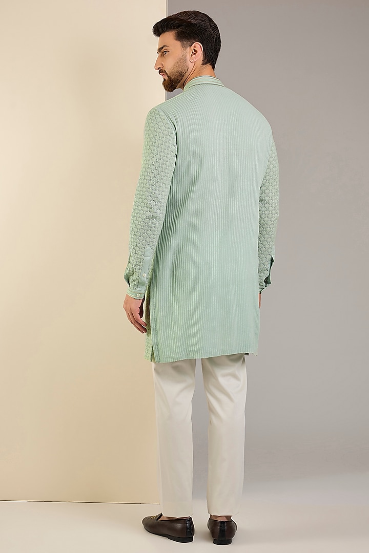 Aqua Marine Georgette Embroidered Kurta Set by Shantnu & Nikhil Men at Pernia's Pop Up Shop