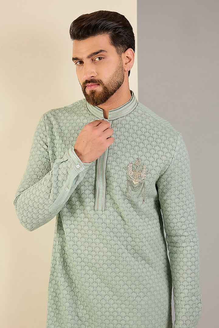 Aqua Marine Georgette Embroidered Kurta Set by Shantnu & Nikhil Men at Pernia's Pop Up Shop