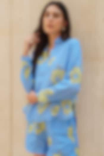 Blue Linen Printed Co-Ord Set by NASSH