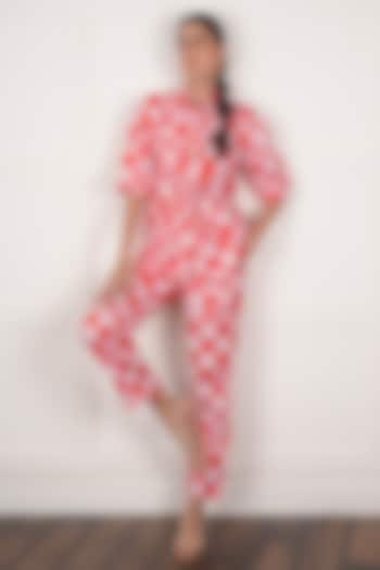 Red Linen Checkered Digital Printed Co-Ord Set by NASSH at Pernia's Pop Up Shop