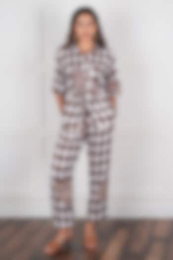 Brown Linen Checkered Digital Printed Co-Ord Set by NASSH at Pernia's Pop Up Shop