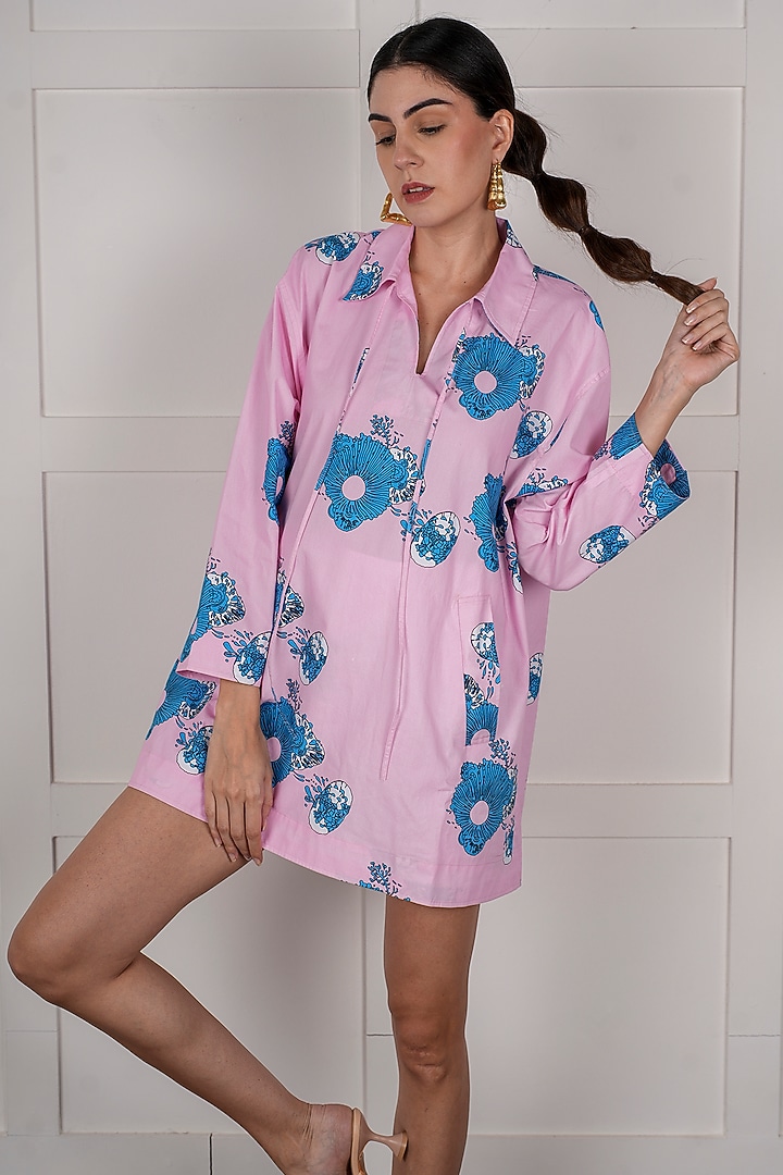 Pink Linen Checkered Digital Printed Summer Dress by NASSH at Pernia's Pop Up Shop