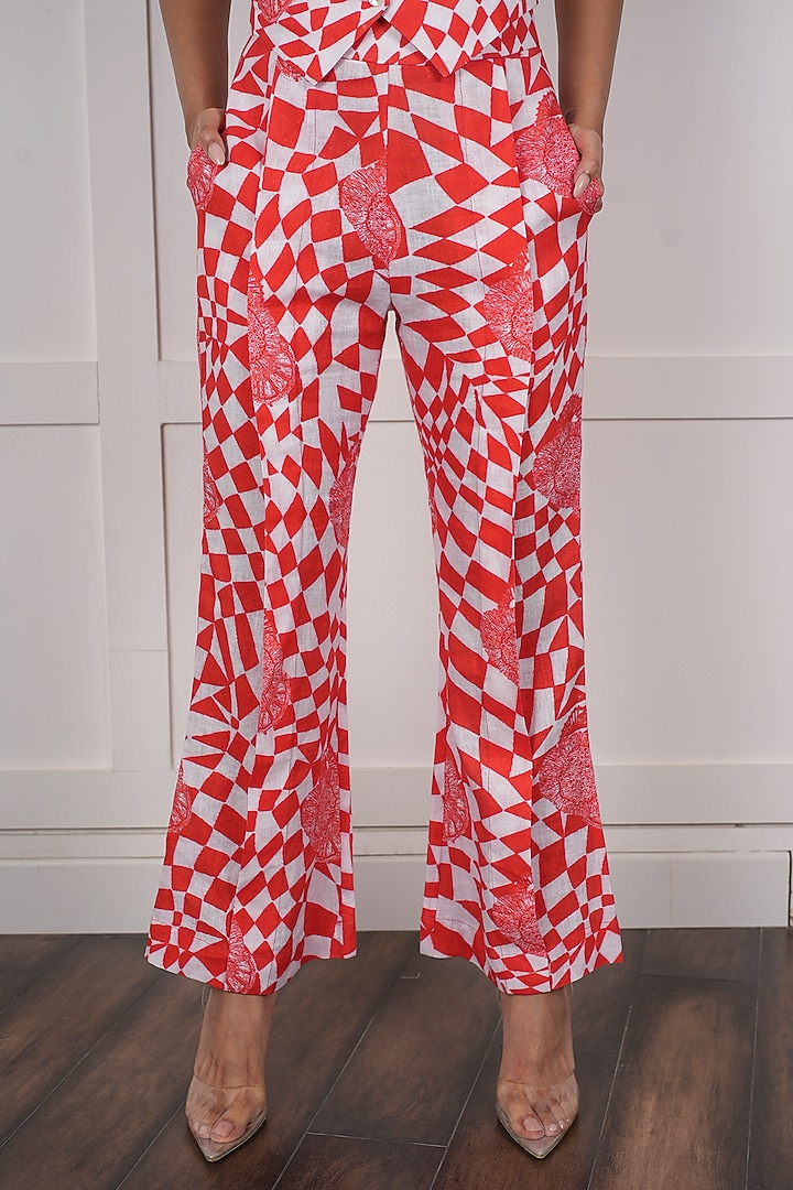 Red Linen Checkered Digital Printed Co-Ord Set by NASSH at Pernia's Pop Up Shop