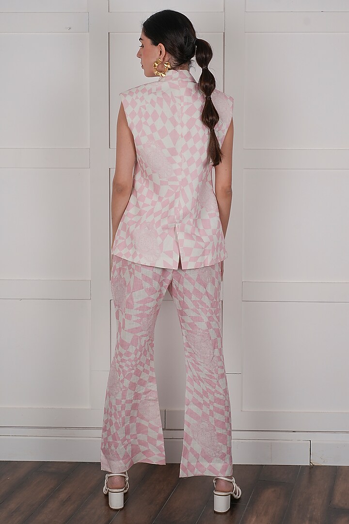 Pink Linen Checkered Digital Printed Co-Ord Set by NASSH at Pernia's Pop Up Shop