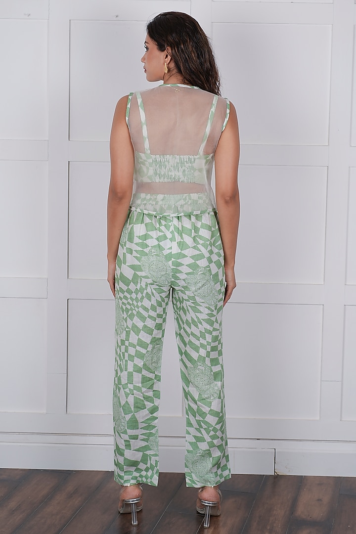 Green Organza Digital Printed Jacket Set by NASSH at Pernia's Pop Up Shop