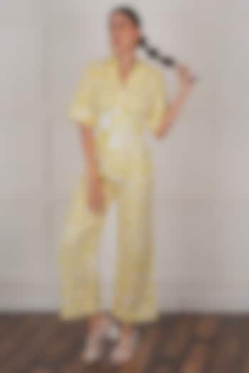 Yellow Linen Digital Printed Jumpsuit by NASSH at Pernia's Pop Up Shop