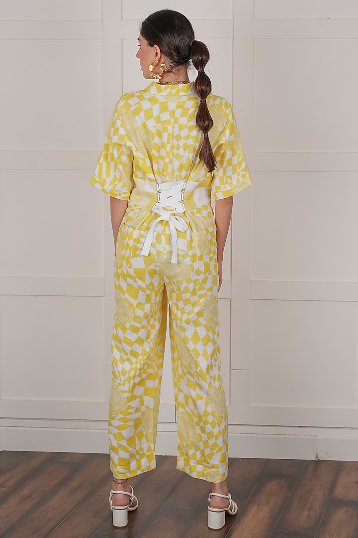 Yellow Linen Digital Printed Jumpsuit by NASSH at Pernia's Pop Up Shop
