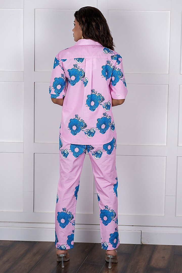 Pink Linen Beadwork & Digital Printed Co-Ord Set by NASSH at Pernia's Pop Up Shop