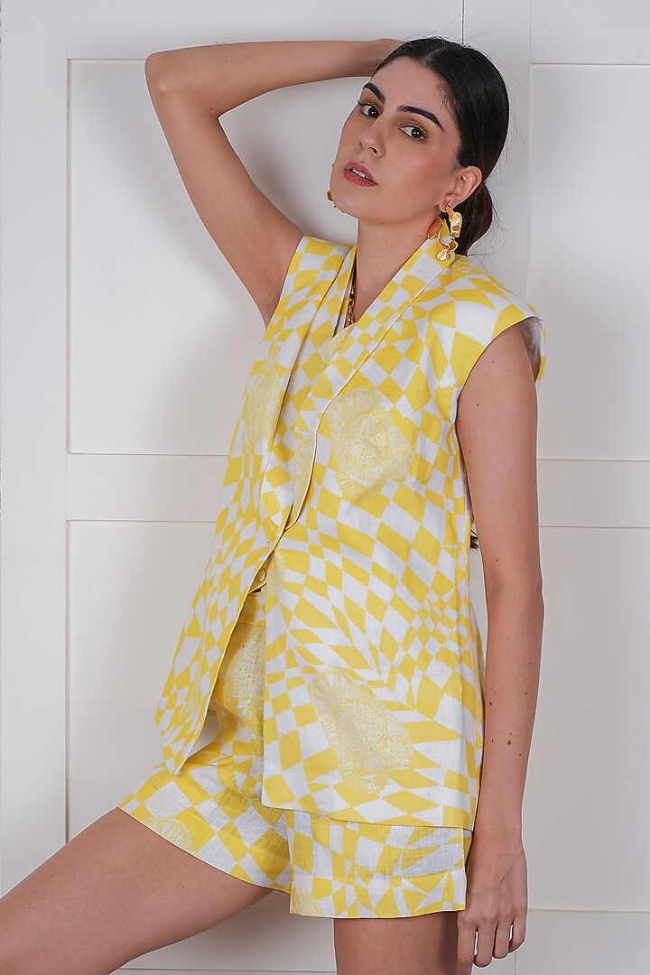 Yellow Linen Digital Printed Co-Ord Set by NASSH at Pernia's Pop Up Shop