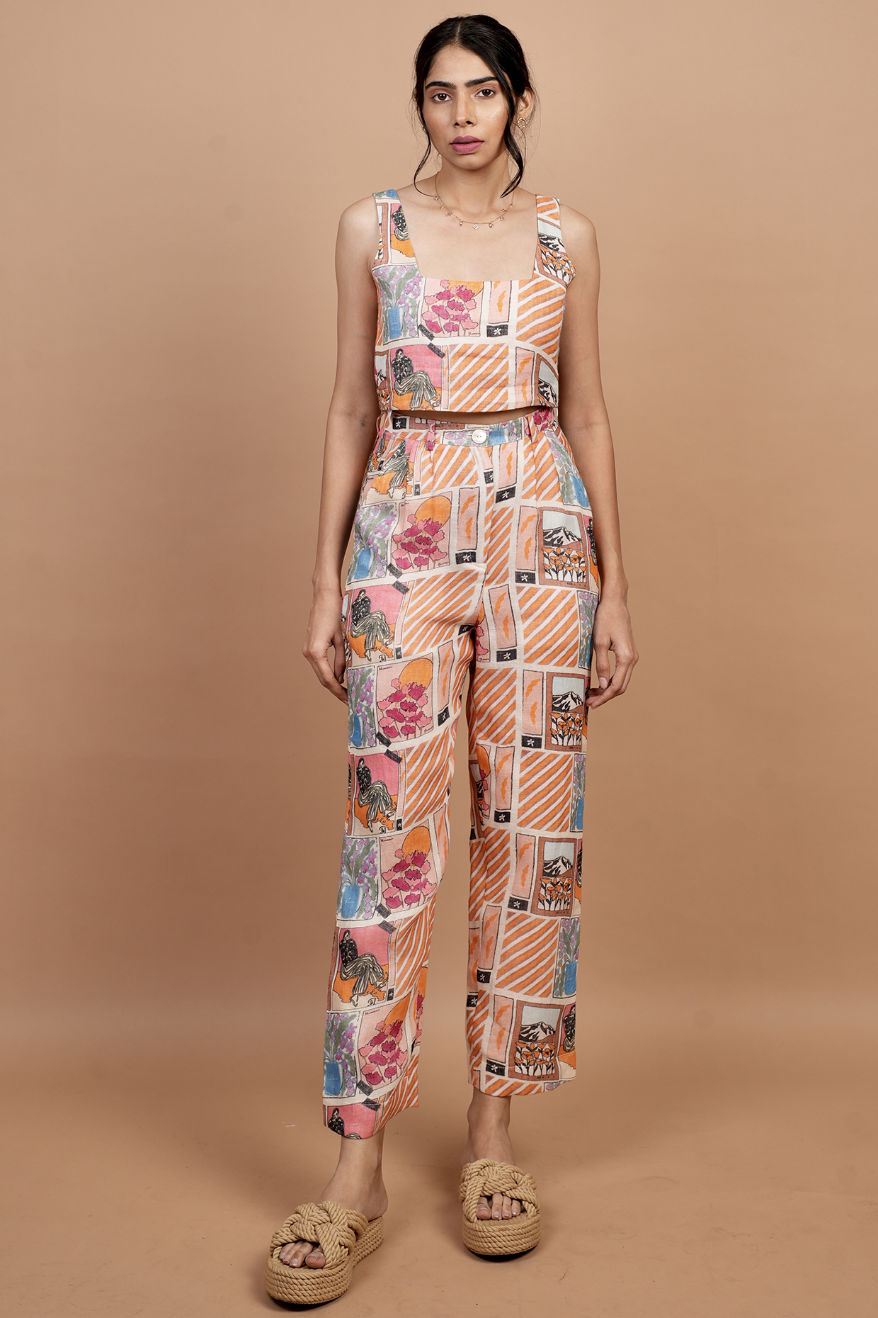 Multi-Colored Linen Block Printed Co-Ord Set by NASSH at Pernia's Pop Up Shop