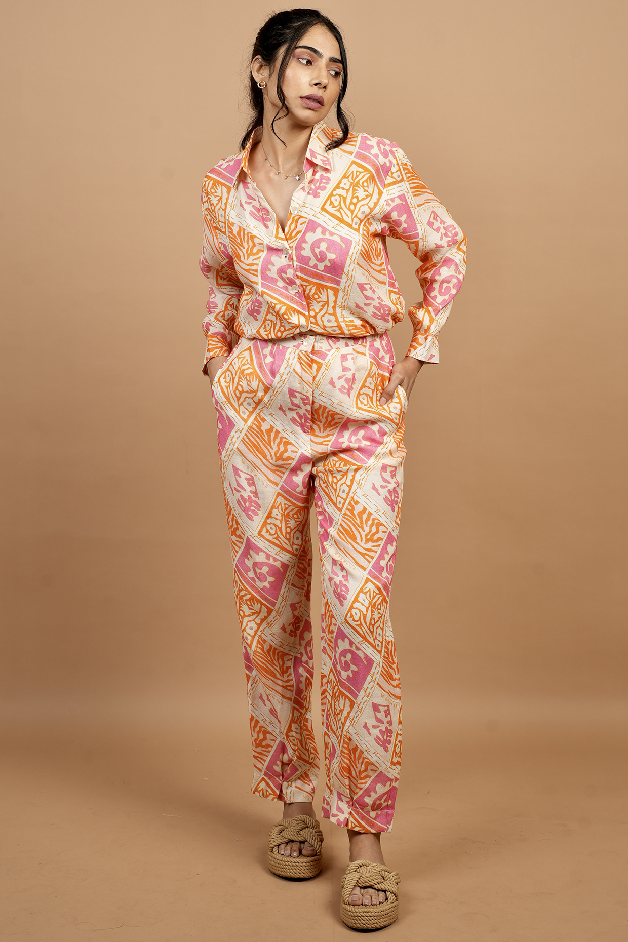 Multi-Colored Linen Printed Co-Ord Set by NASSH at Pernia's Pop Up Shop