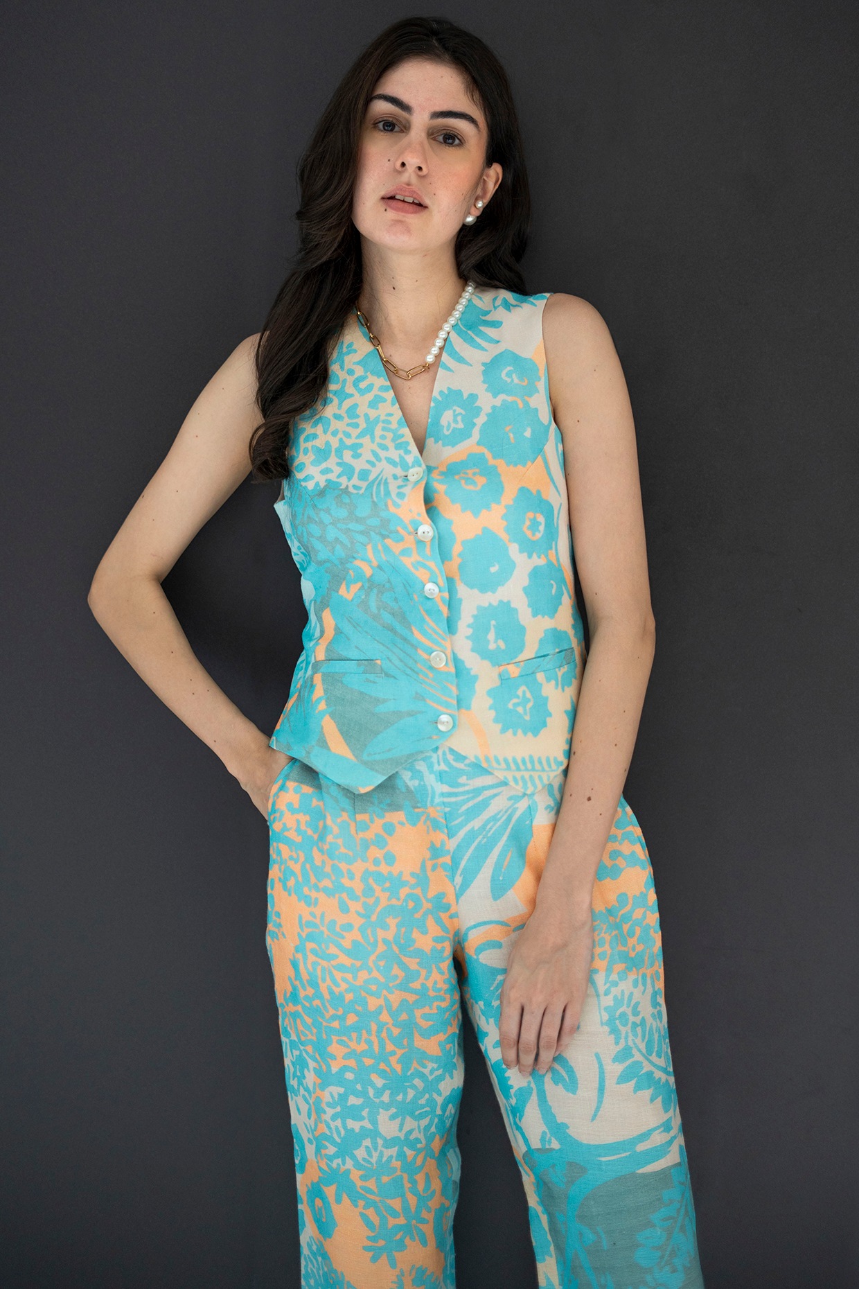 Multi-Colored Pure Linen Co-Ord Set by NASSH at Pernia's Pop