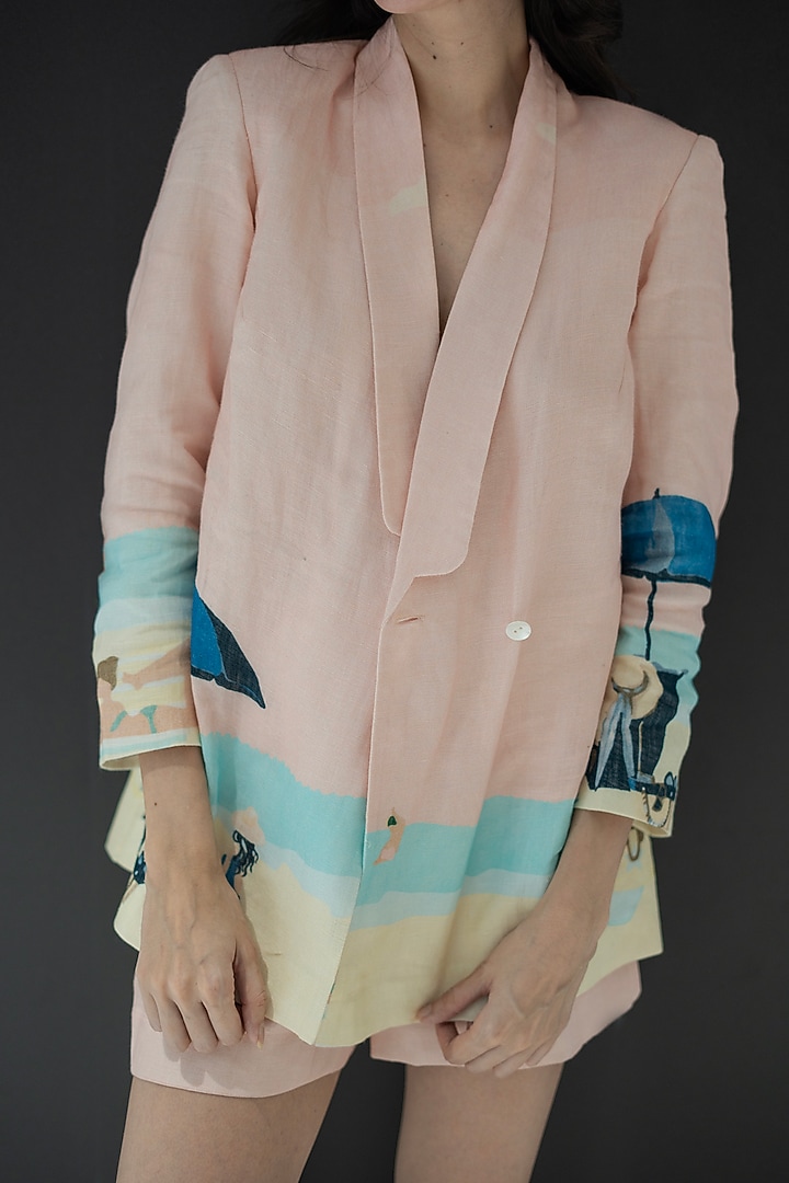 Peach Pure Linen Blazer Set by NASSH at Pernia's Pop Up Shop