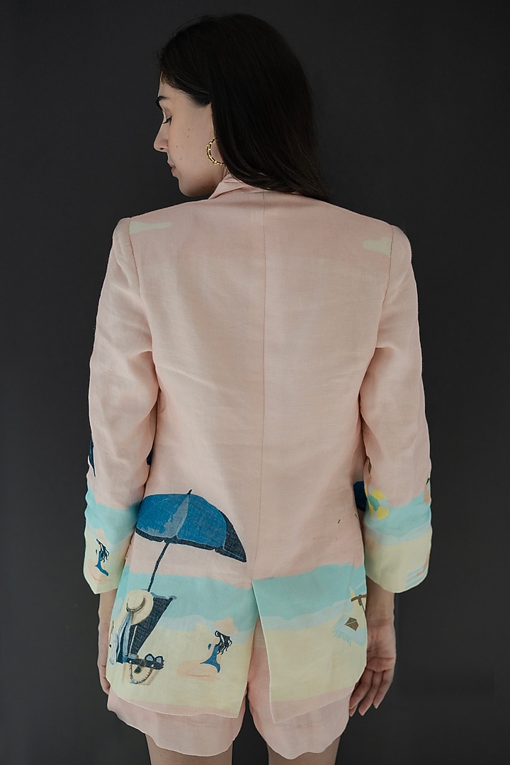 Peach Pure Linen Blazer Set by NASSH at Pernia's Pop Up Shop