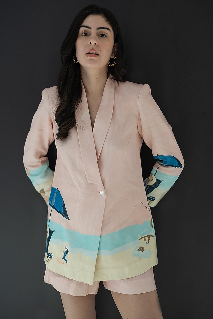 Peach Pure Linen Blazer Set by NASSH at Pernia's Pop Up Shop