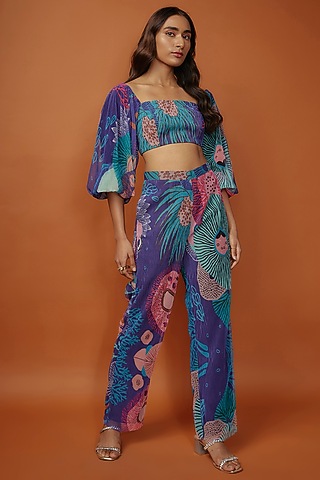 Blue Mesh Digital Printed Co-Ord Set by NASSH