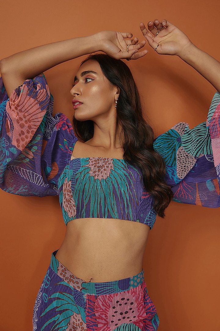 Blue Mesh Digital Printed Co-Ord Set by NASSH at Pernia's Pop Up Shop