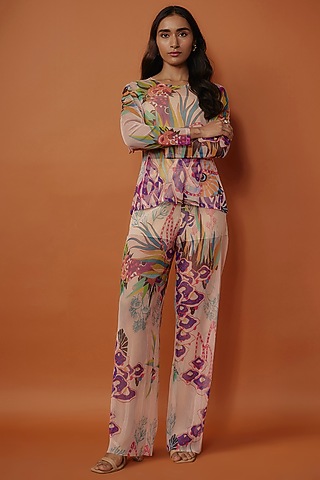 Pink Mesh Digital Printed Co-Ord Set by NASSH