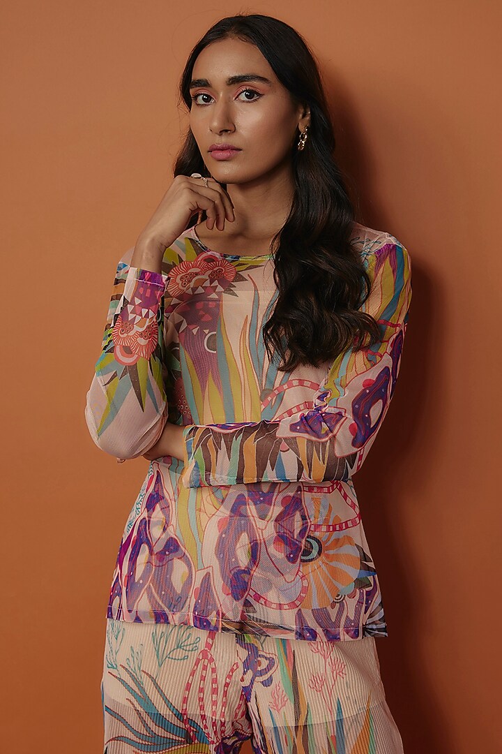 Pink Mesh Digital Printed Co-Ord Set by NASSH at Pernia's Pop Up Shop