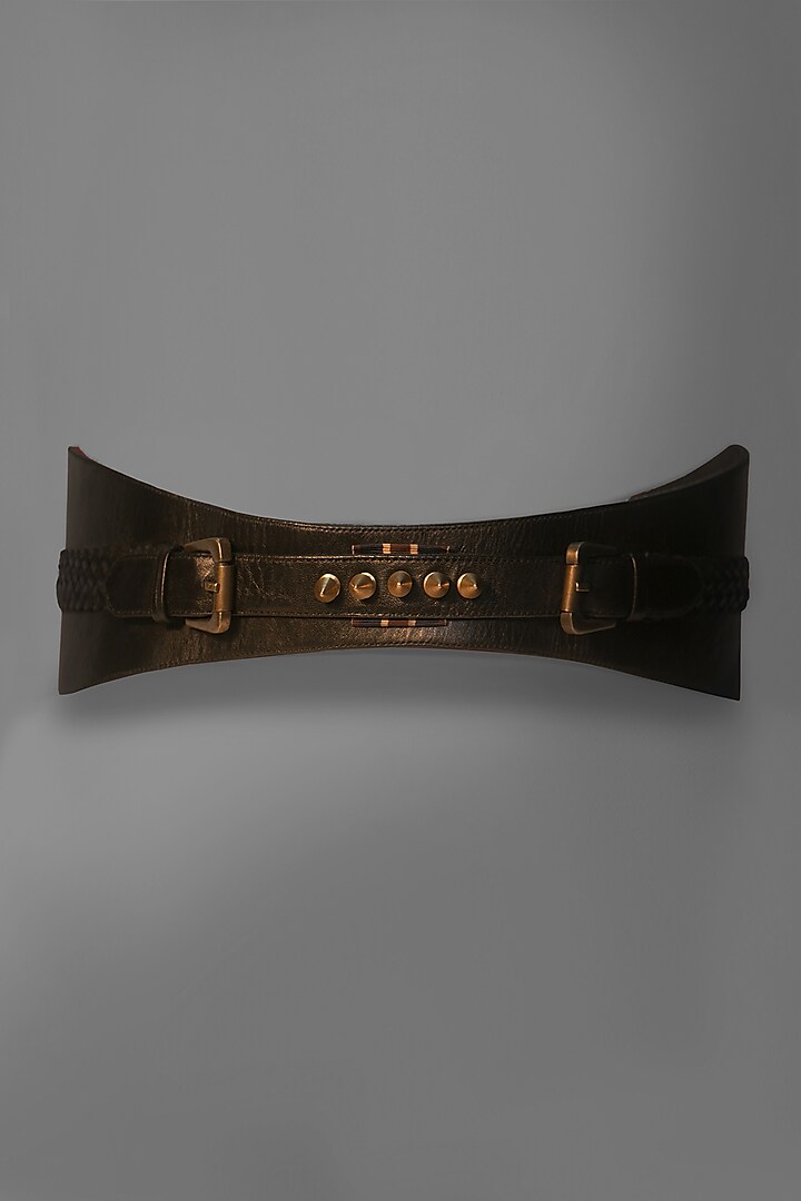 Black Leather Embellished Broad Belt by S&N by Shantnu Nikhil