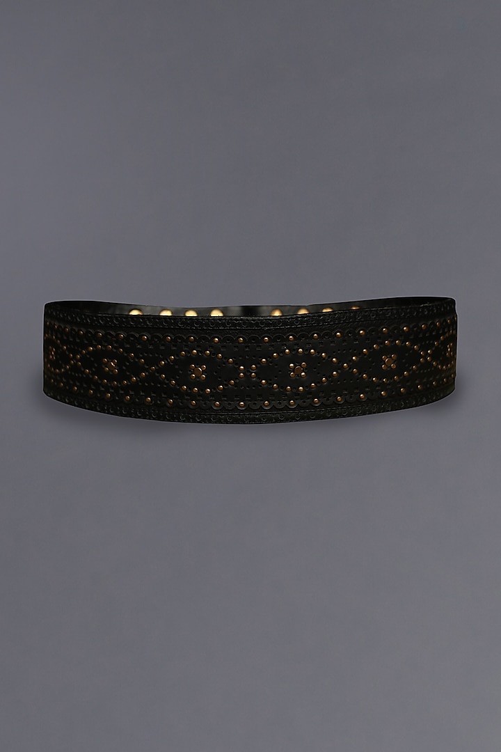 Black Leather Embellished Broad Belt by S&N by Shantnu Nikhil