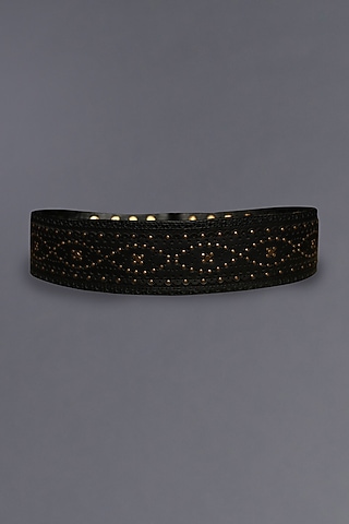 Black Leather Embellished Broad Belt by S&N BY SHANTNU NIKHIL Accessories