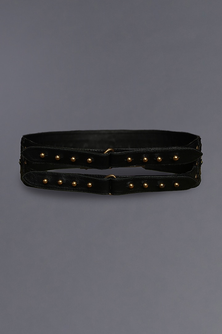 Black Leather Embellished Broad Belt by S&N BY SHANTNU NIKHIL Accessories at Pernia's Pop Up Shop