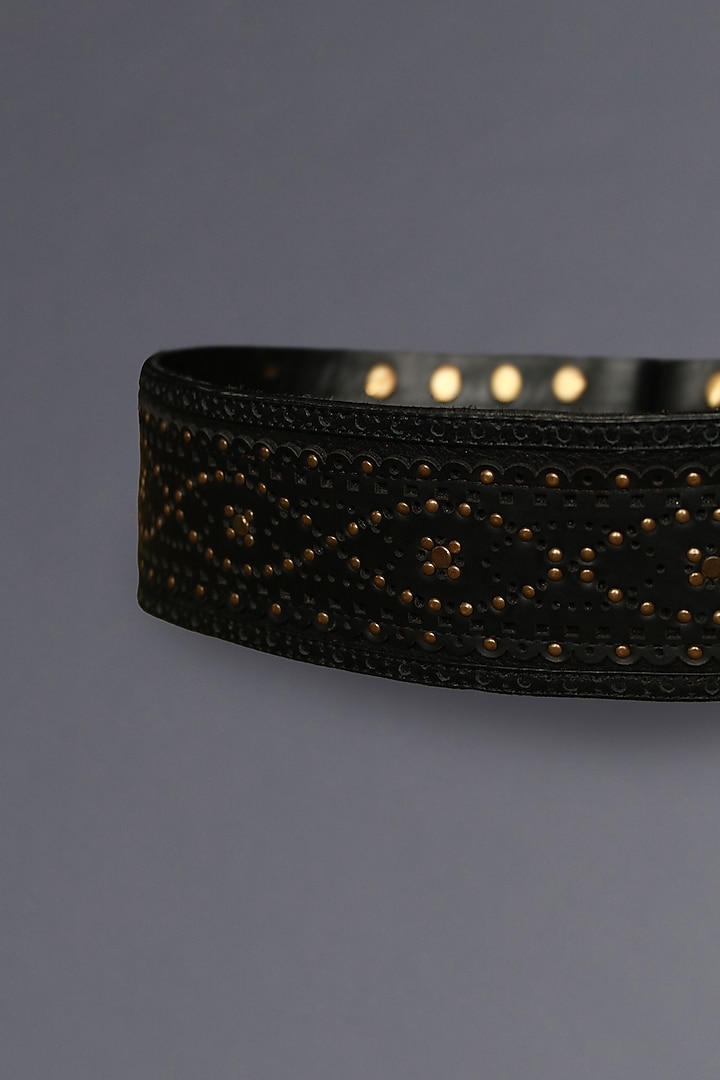 Black Leather Embellished Broad Belt by S&N BY SHANTNU NIKHIL Accessories at Pernia's Pop Up Shop