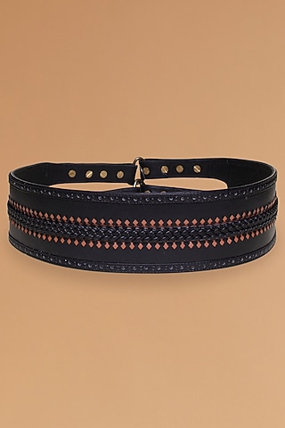 Black Faux Leather Broad Belt by S&N BY SHANTNU NIKHIL Accessories