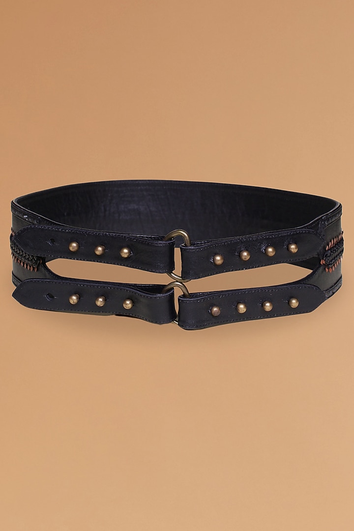 Black Faux Leather Broad Belt by S&N BY SHANTNU NIKHIL Accessories at Pernia's Pop Up Shop